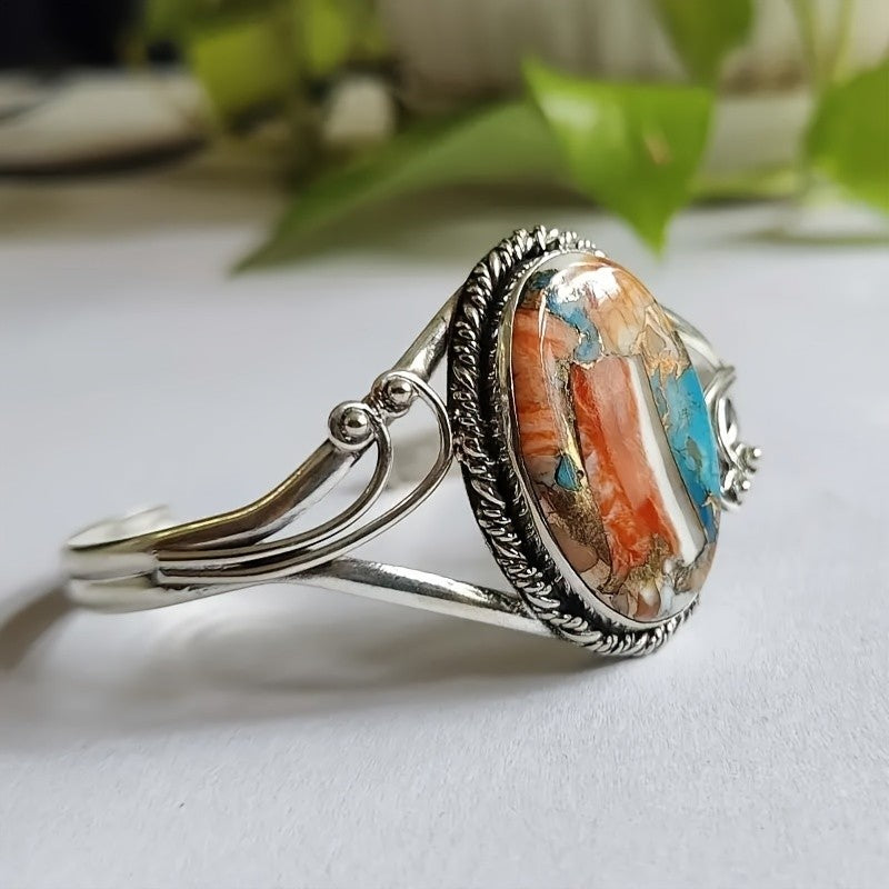Multicolor Stone Oval Cuff Bracelet