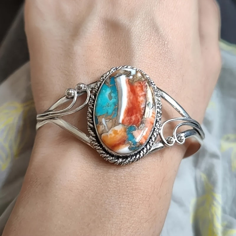 Multicolor Stone Oval Cuff Bracelet