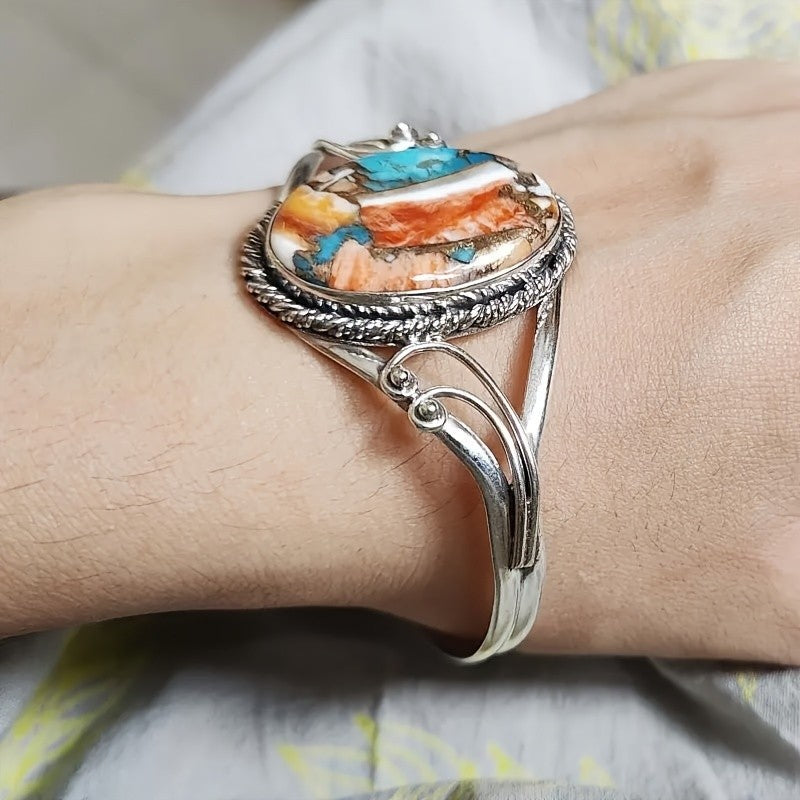 Multicolor Stone Oval Cuff Bracelet