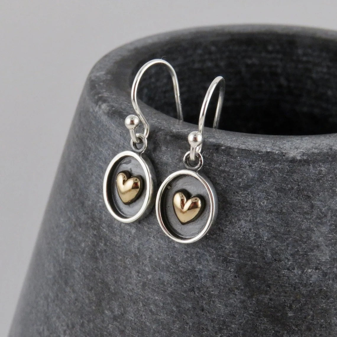 Black Oval Heart Drop Earrings