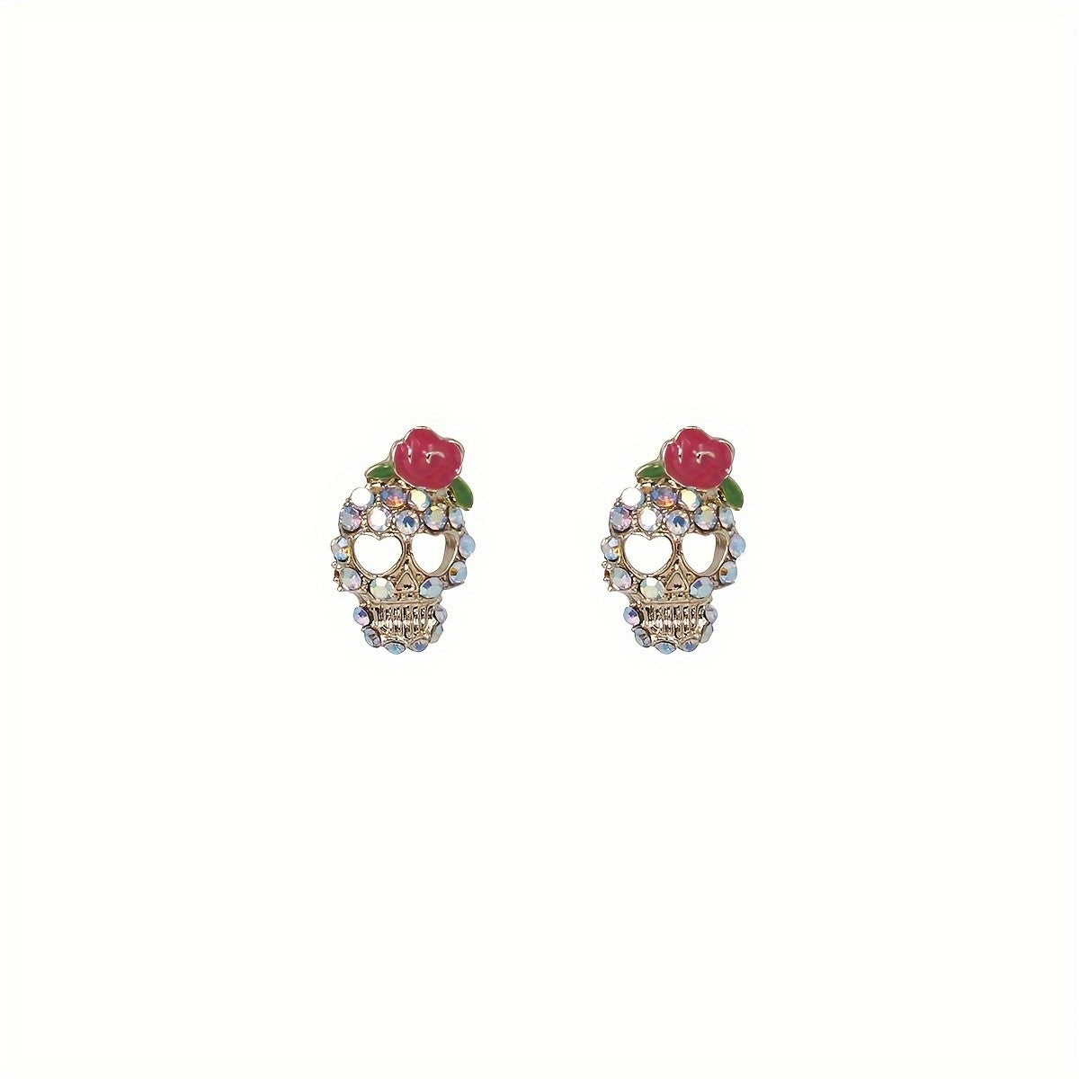 Rose Crystal Skull Earrings