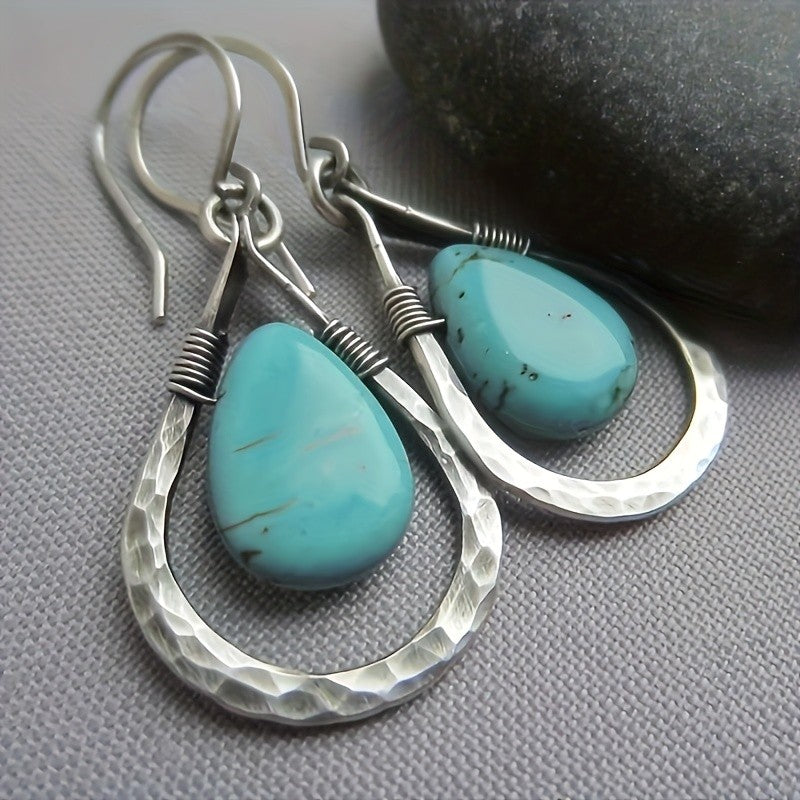 Hammered Turquoise Drop Earrings