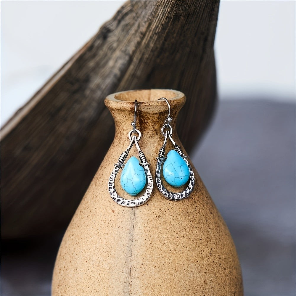 Hammered Turquoise Drop Earrings