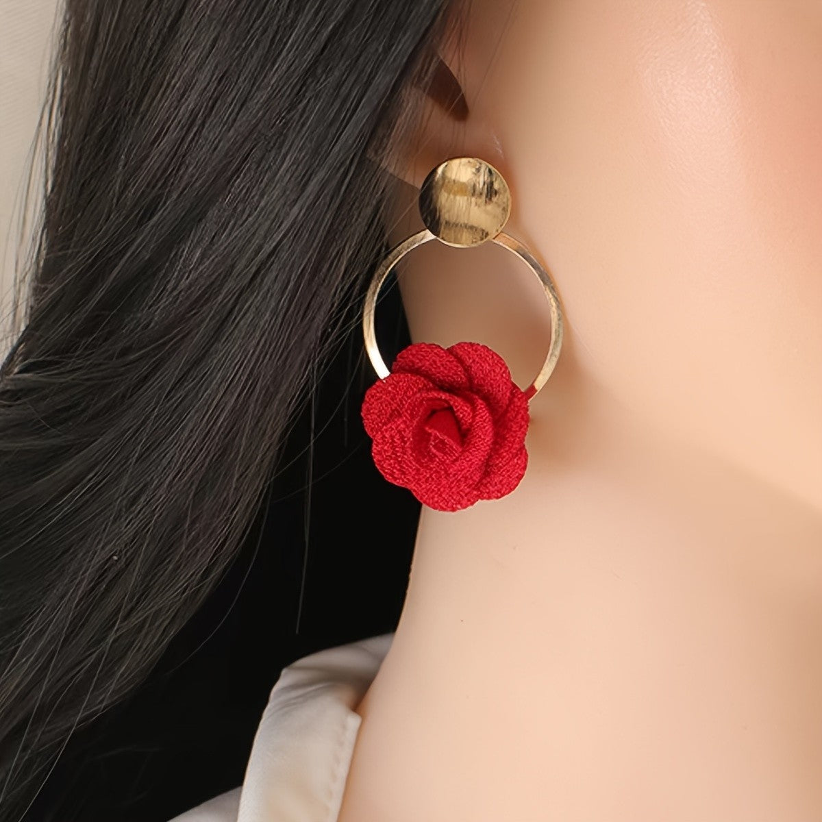 Fabric Flower Hoop Earrings