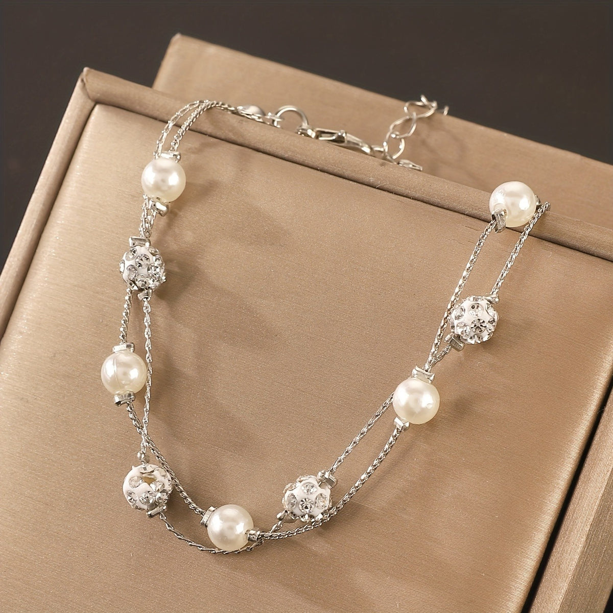 Pearl & Crystal Double Layer Bracelet