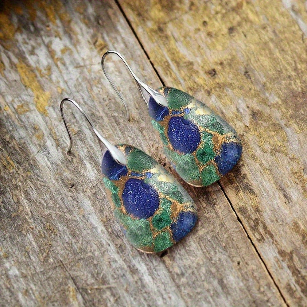 Blue & Green Mosaic Drop Earrings