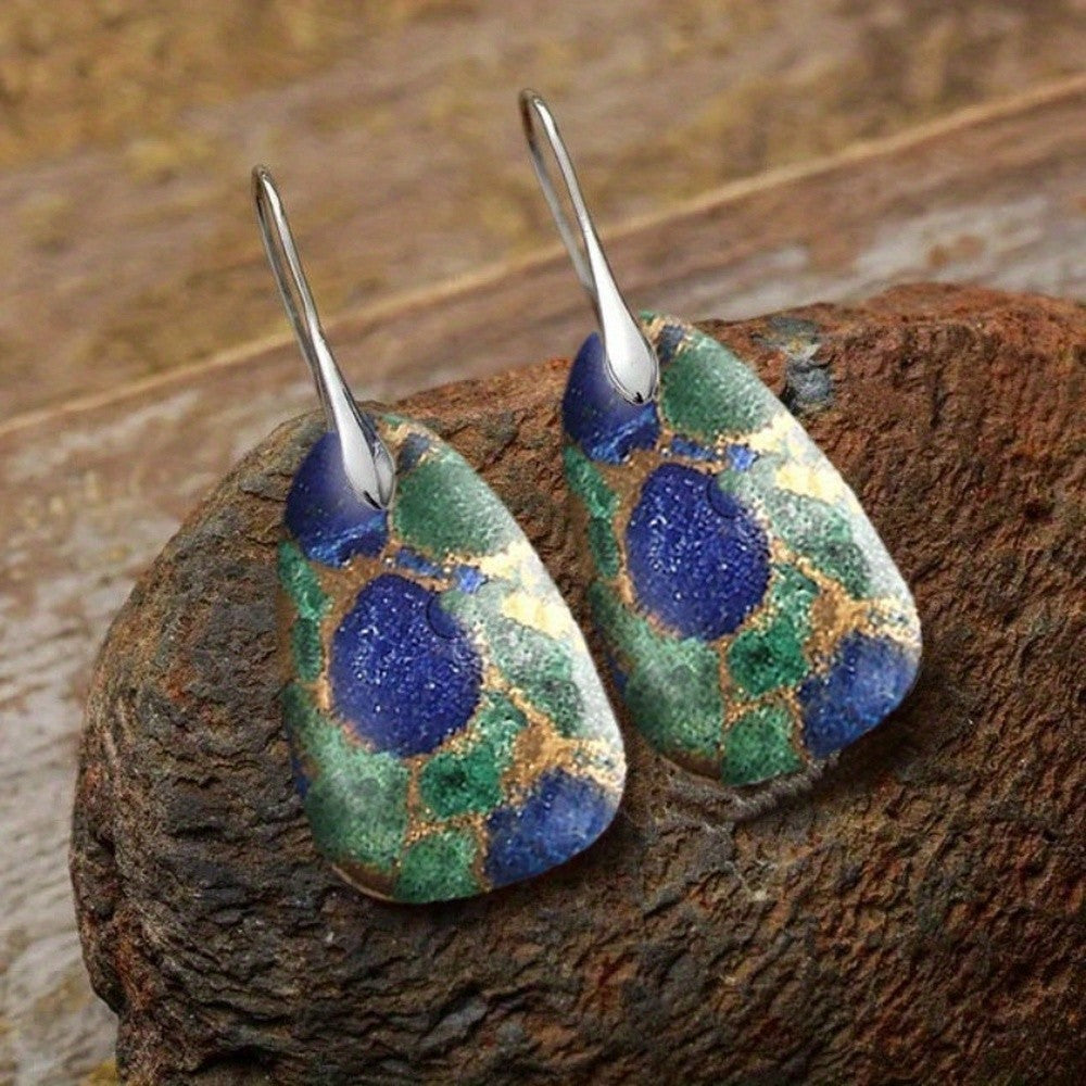 Blue & Green Mosaic Drop Earrings