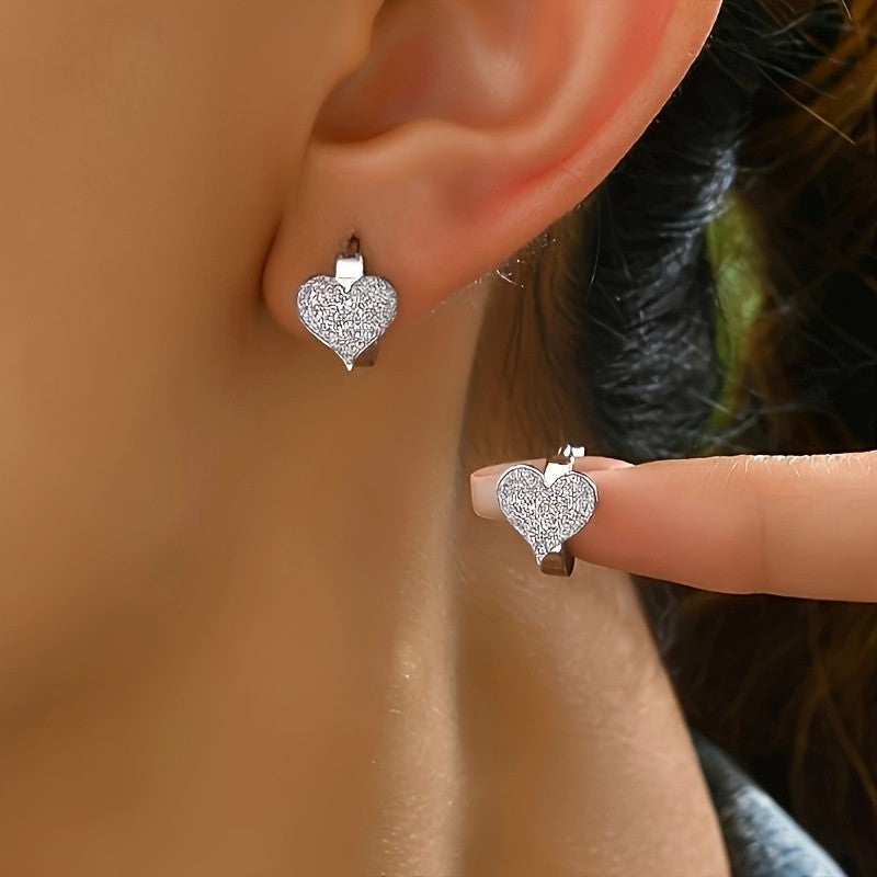Paved Heart Hoop Earrings