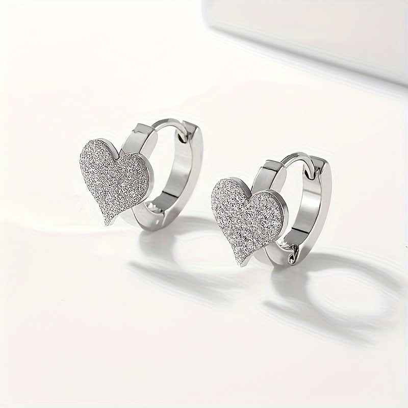 Paved Heart Hoop Earrings