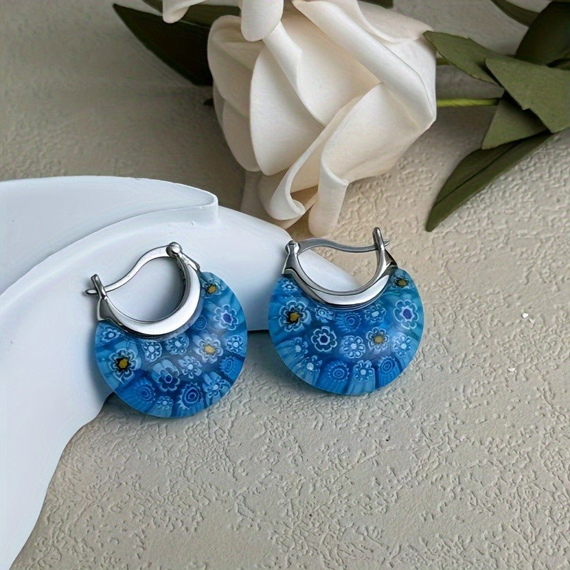 Colorful Millefiori Glass Hoop Earrings