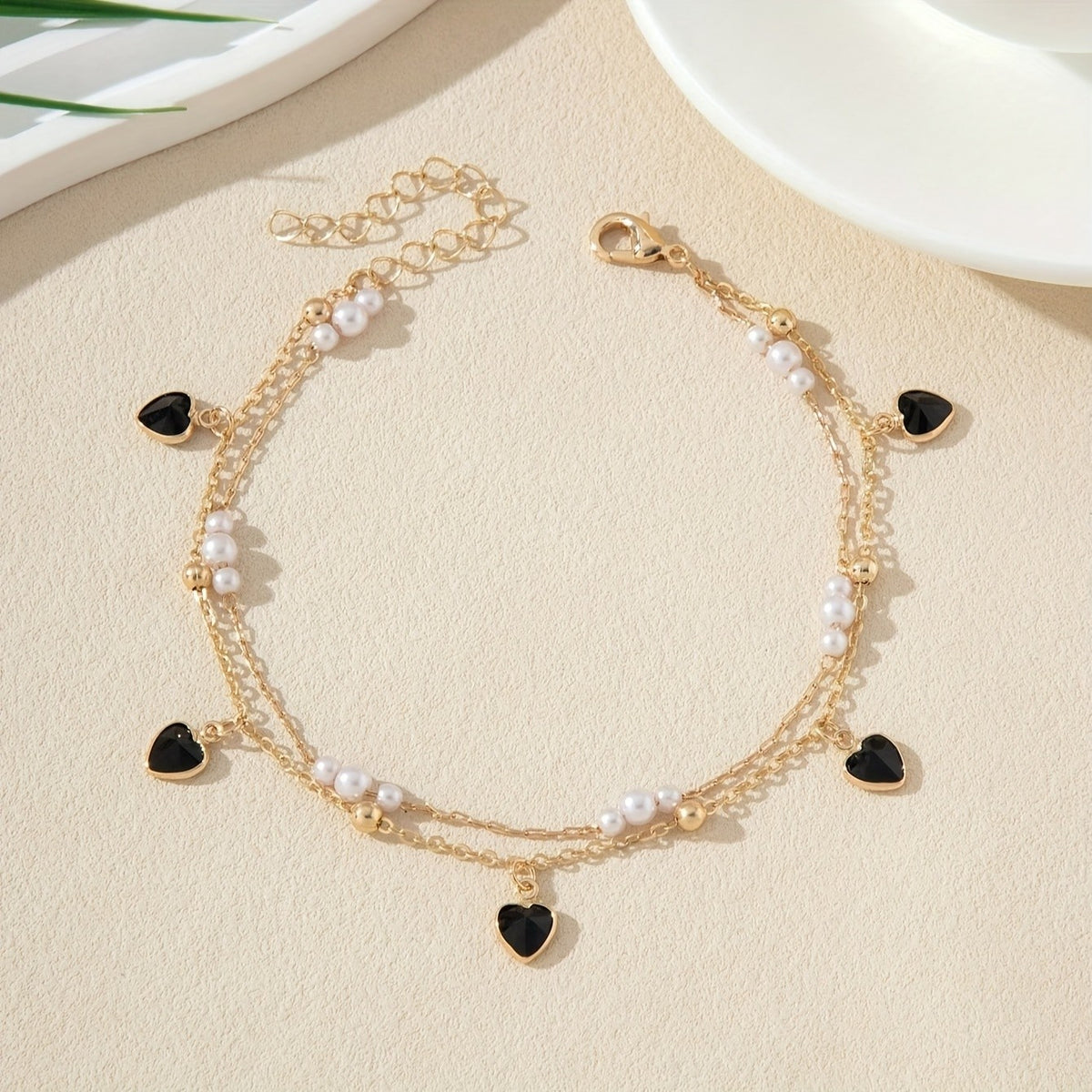 Heart Pearl Layered Anklet