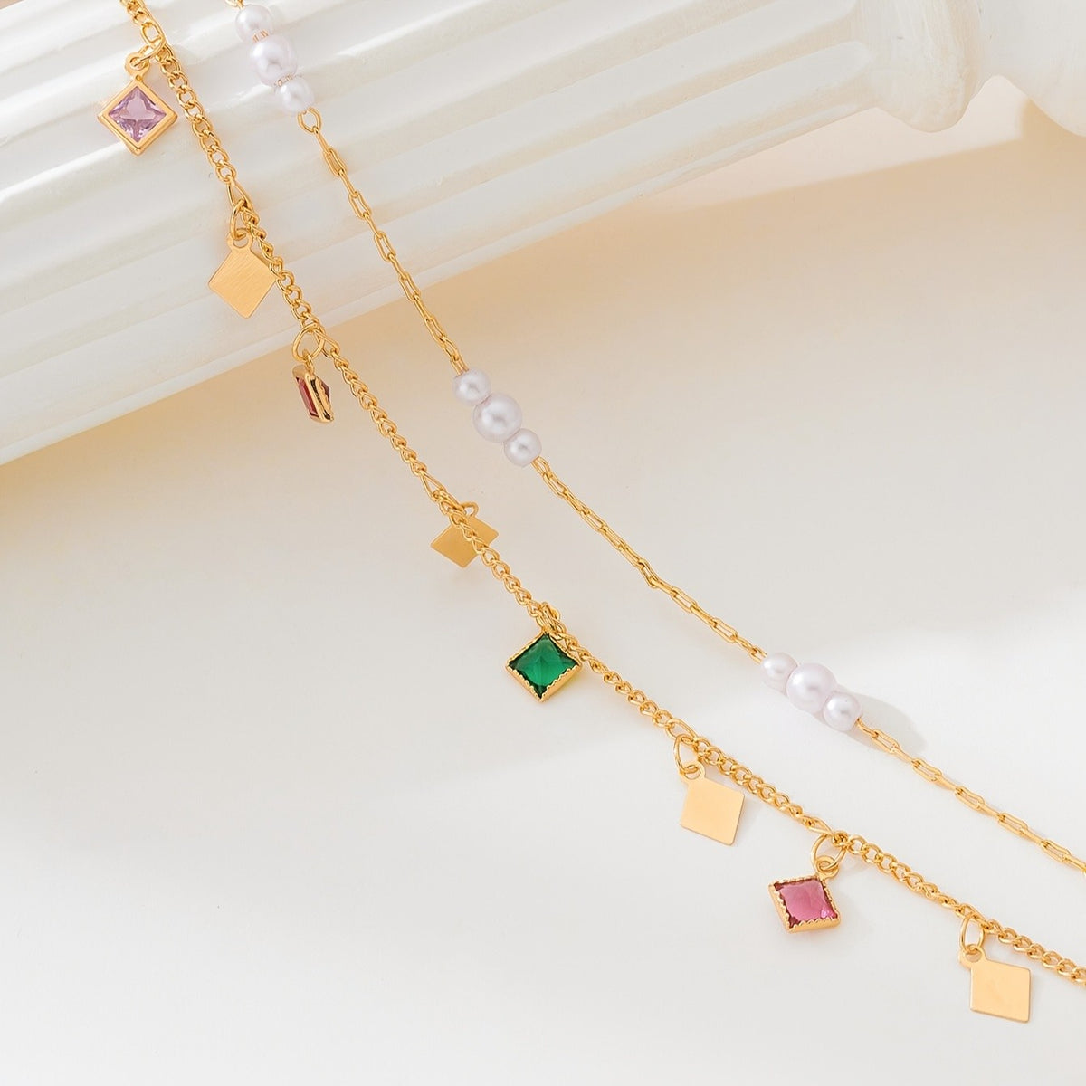Heart Pearl Layered Anklet