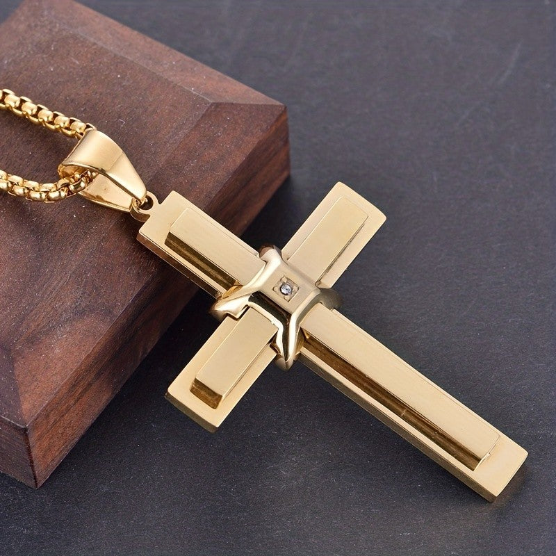 Zircon Inlaid Cross Pendant Necklace