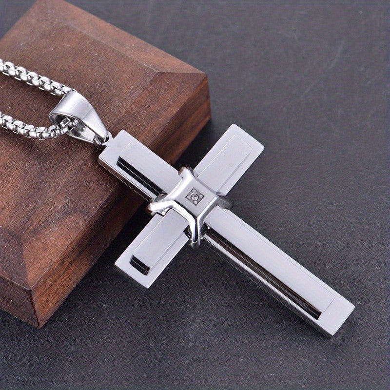 Zircon Inlaid Cross Pendant Necklace