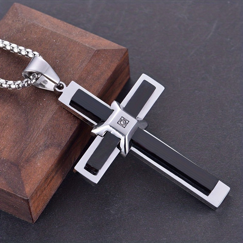 Zircon Inlaid Cross Pendant Necklace