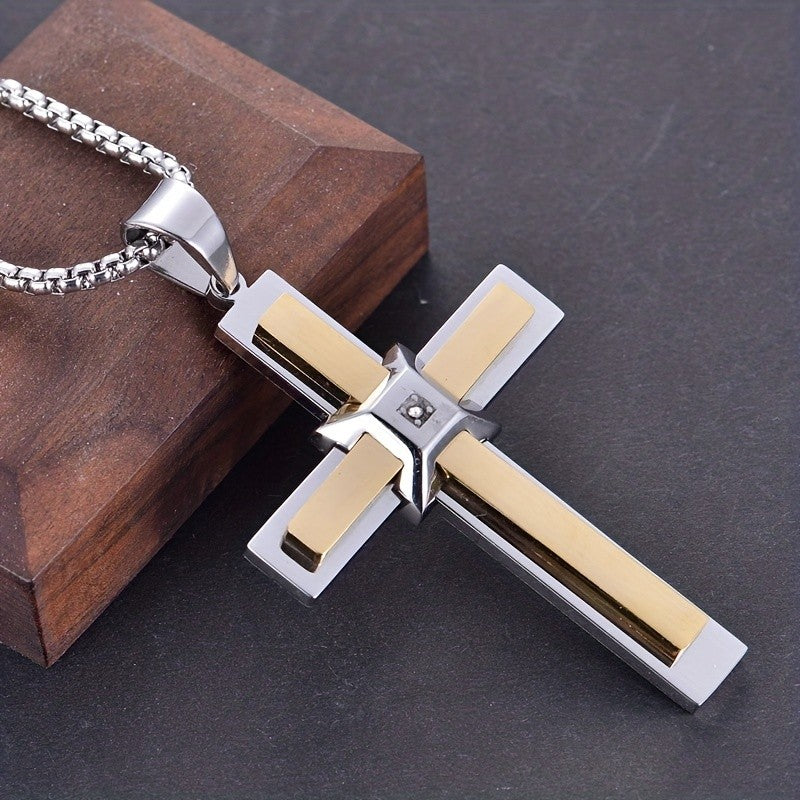 Zircon Inlaid Cross Pendant Necklace