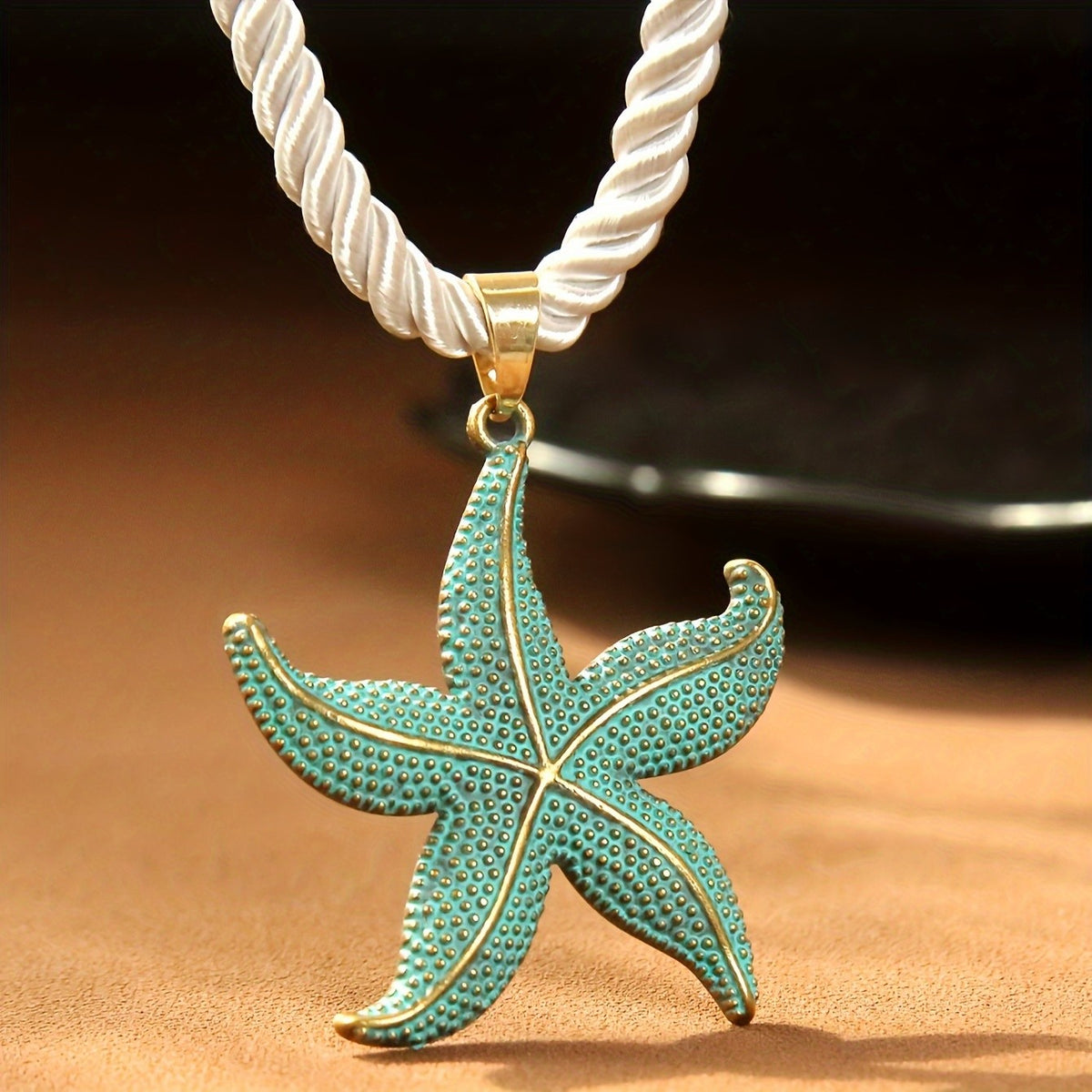 Textured Teal Starfish Rope Necklace