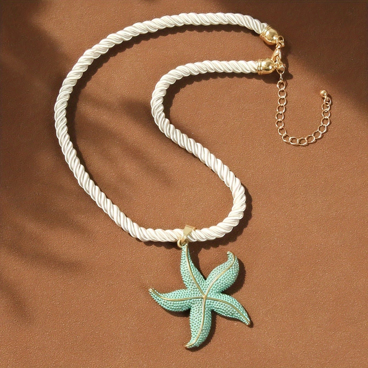 Textured Teal Starfish Rope Necklace