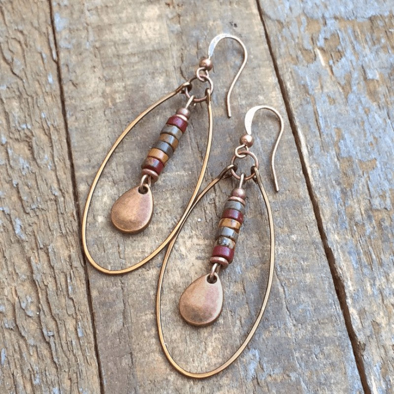 Multicolor Stone Oval Hoop Earrings