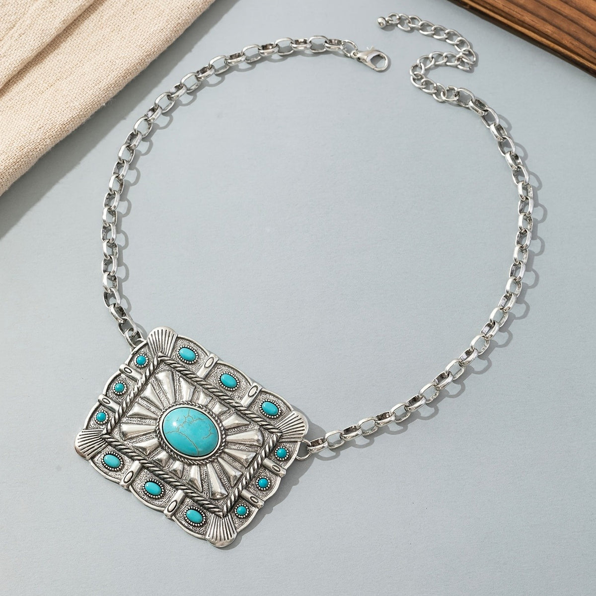Turquoise Sunburst Square Necklace