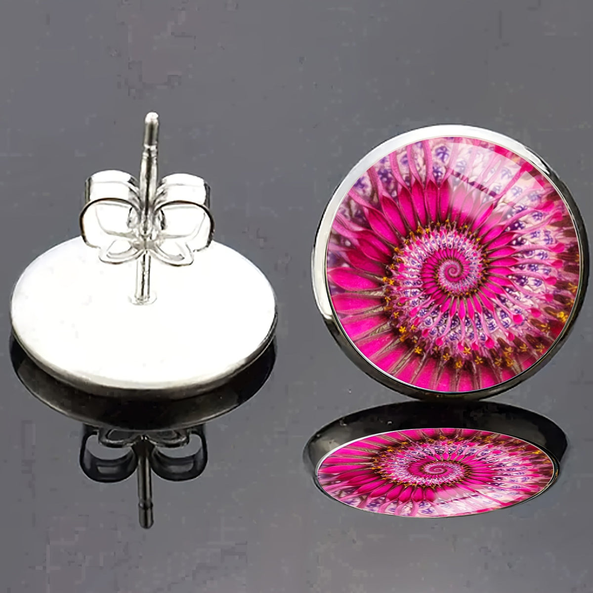 Pink Spiral Glass Stud Earrings