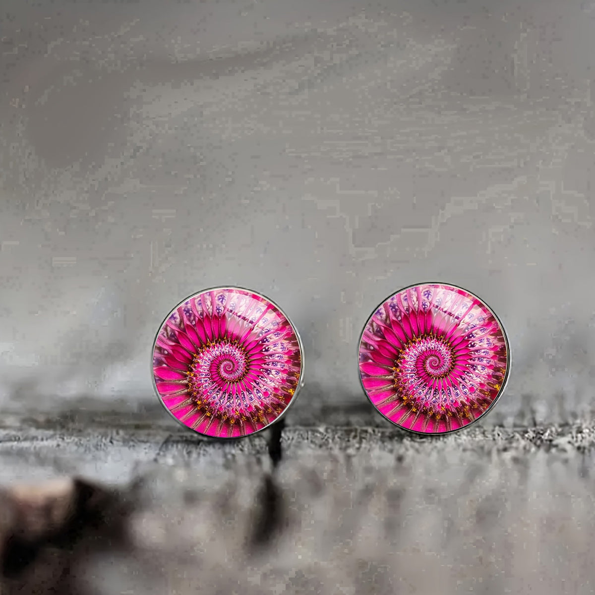 Pink Spiral Glass Stud Earrings
