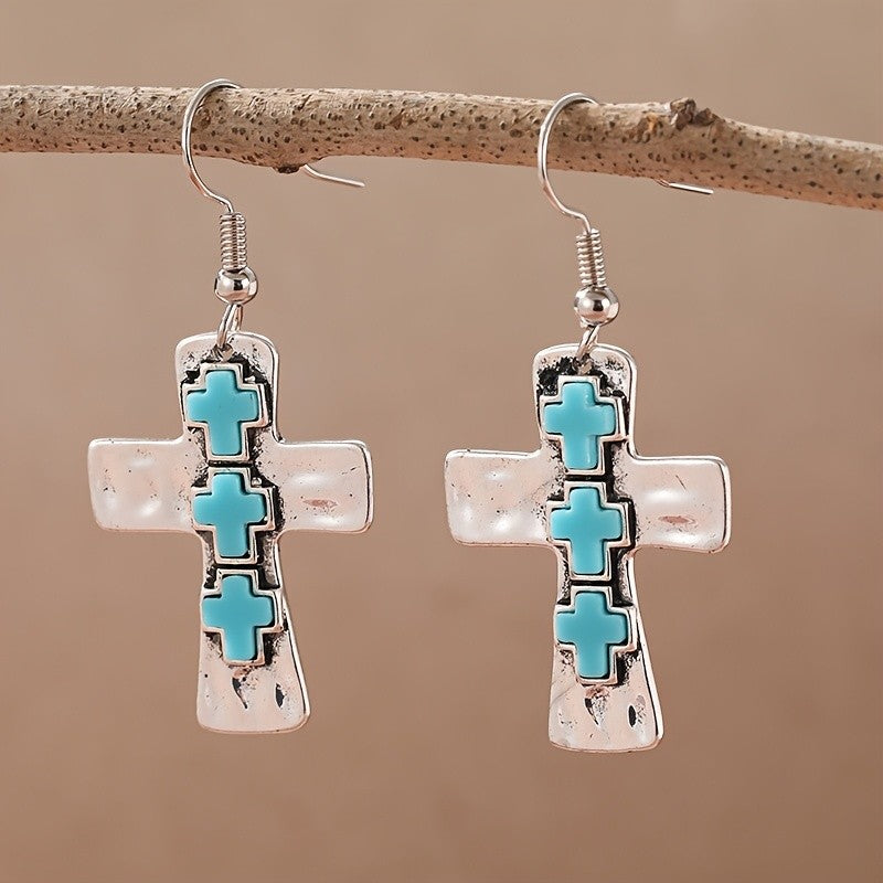 Turquoise Cross Drop Earrings