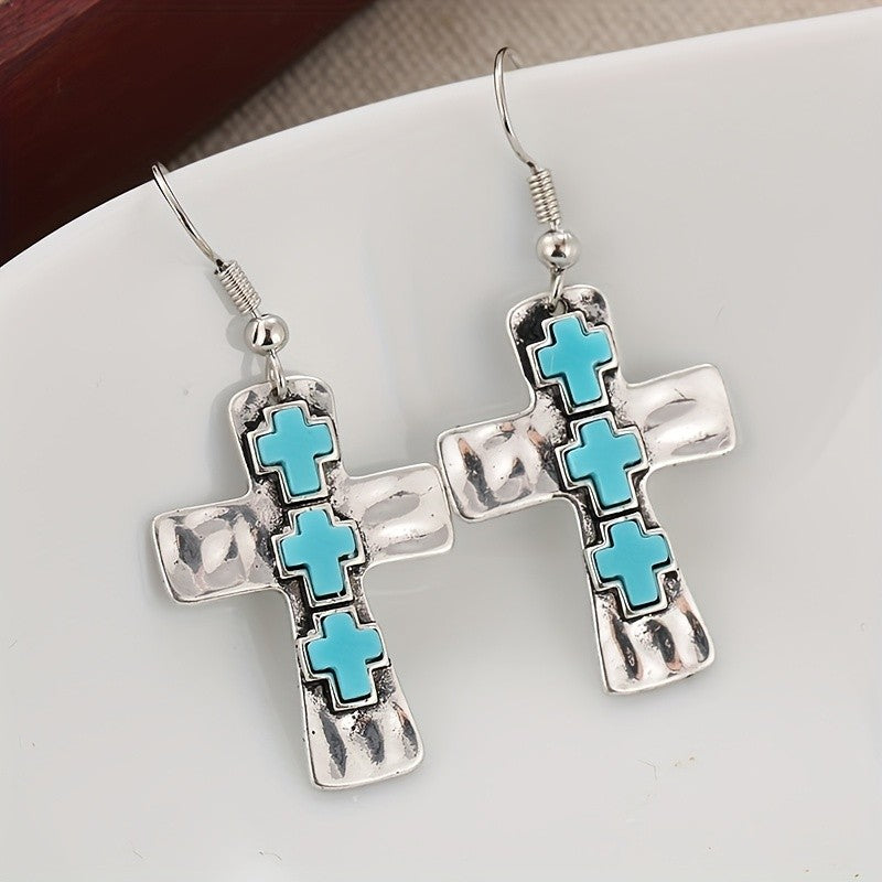 Turquoise Cross Drop Earrings