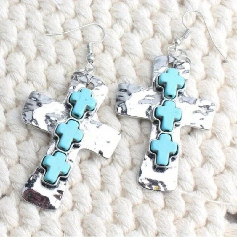 Turquoise Cross Drop Earrings