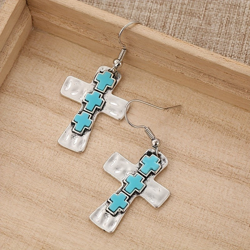 Turquoise Cross Drop Earrings