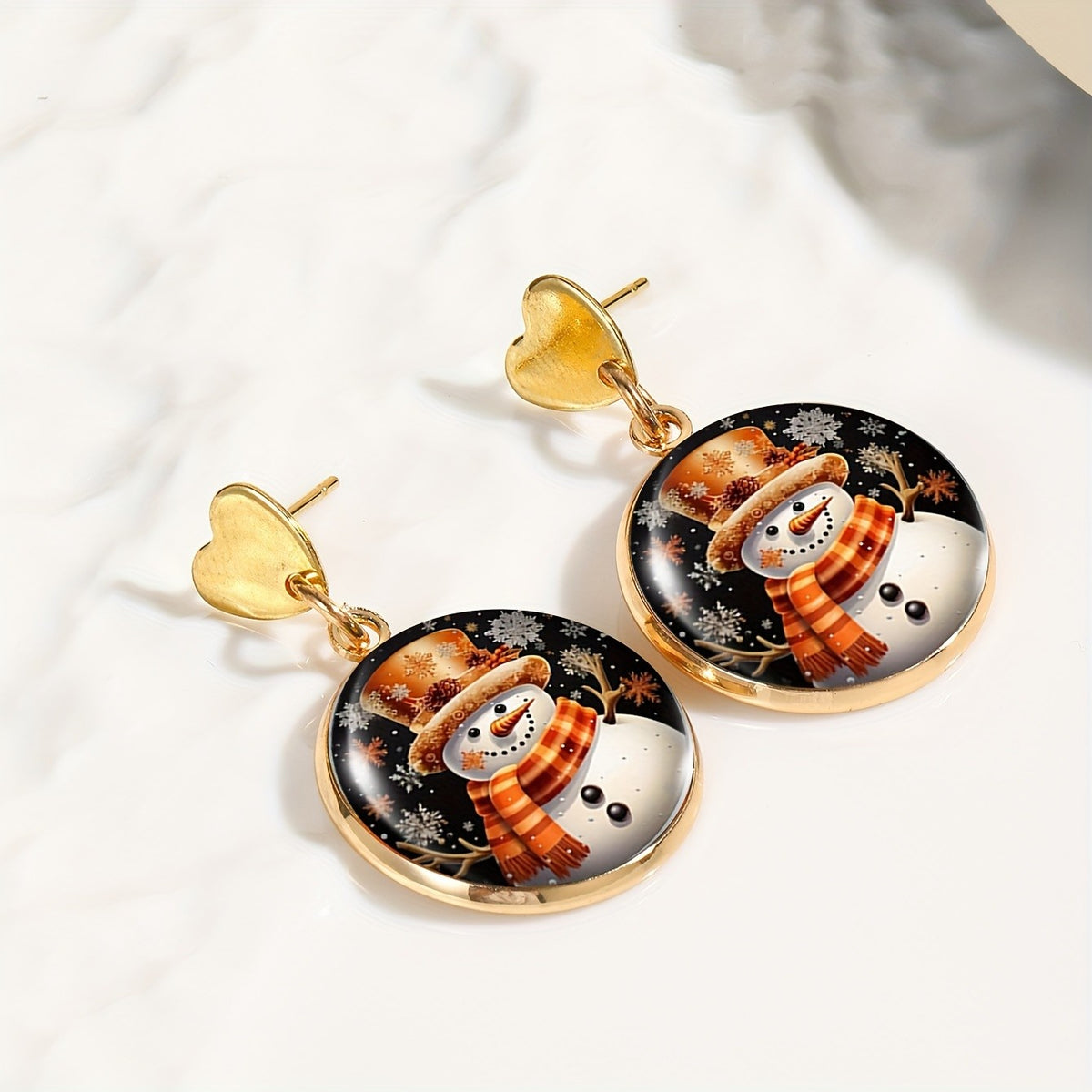 Snowman Glass Cabochon Drop Earrings