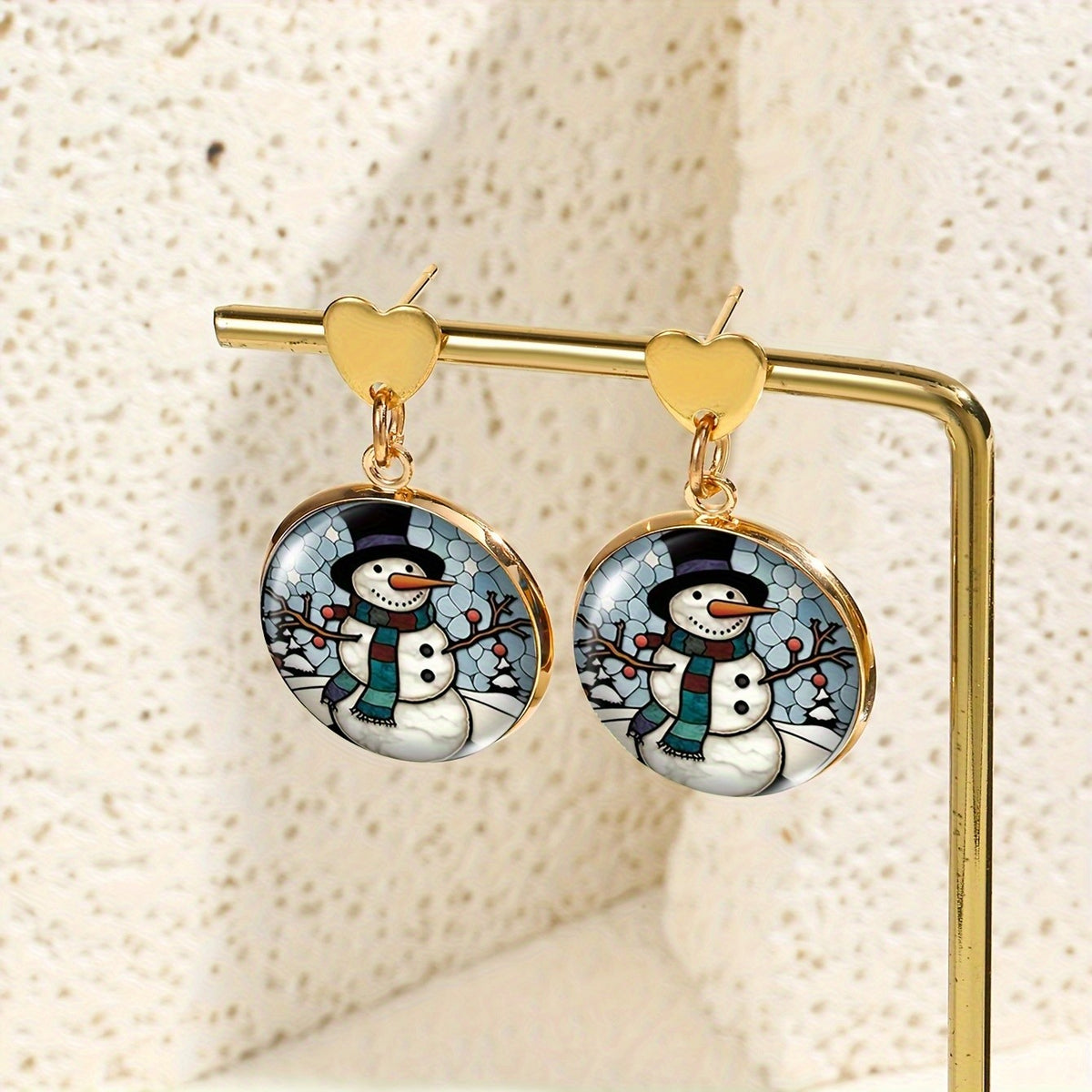 Snowman Glass Cabochon Drop Earrings