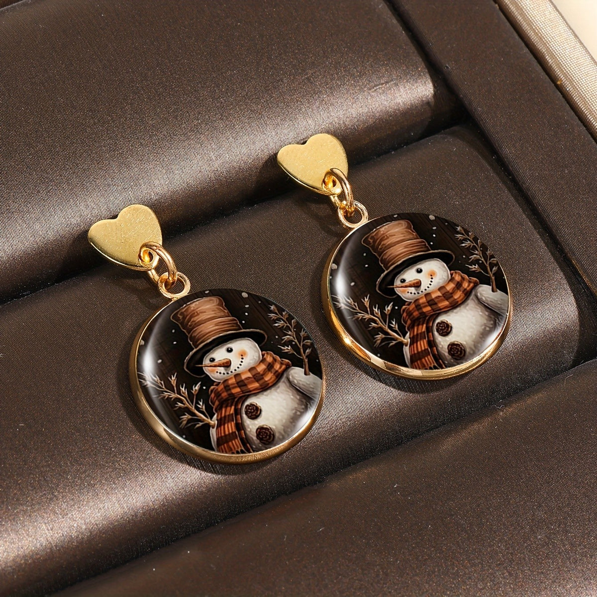 Snowman Glass Cabochon Drop Earrings