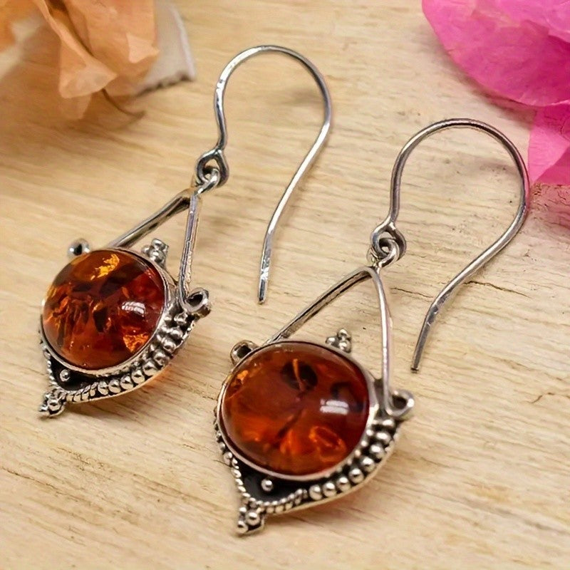 Amber Bezel Drop Earrings
