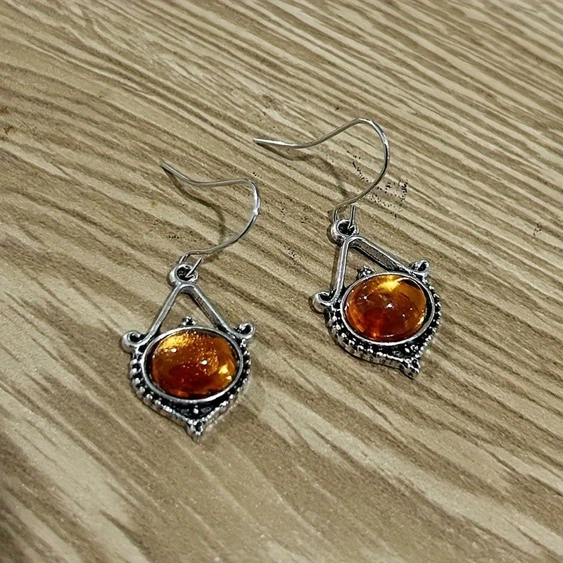 Amber Bezel Drop Earrings