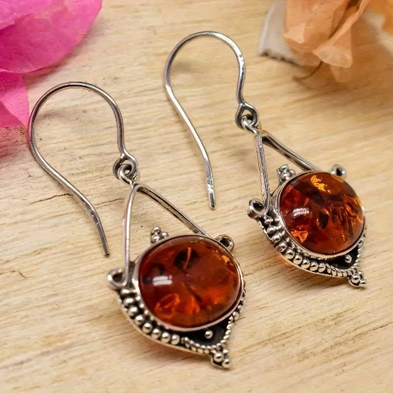Amber Bezel Drop Earrings