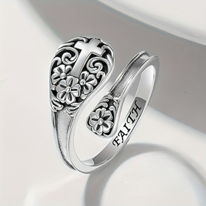 Floral Cross Adjustable Ring