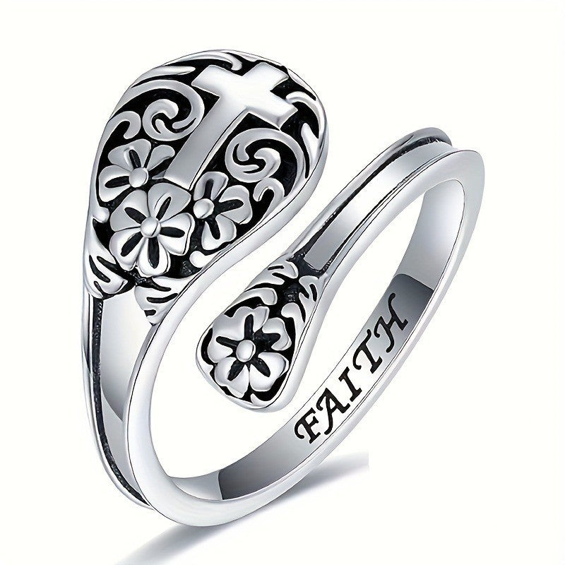 Floral Cross Adjustable Ring