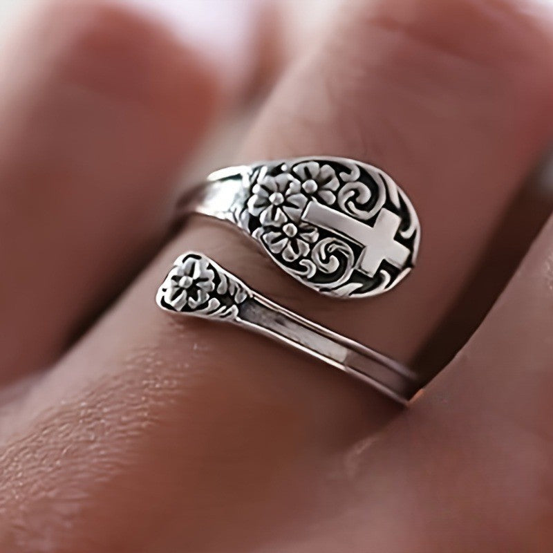 Floral Cross Adjustable Ring