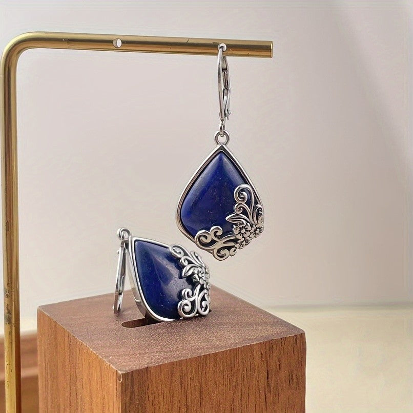 Floral Scroll Teardrop Stone Earrings