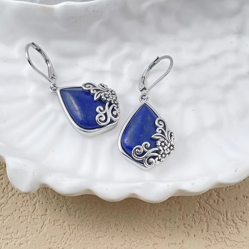 Floral Scroll Teardrop Stone Earrings