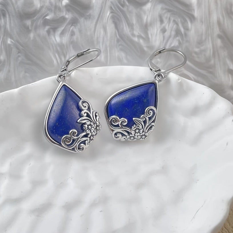 Floral Scroll Teardrop Stone Earrings