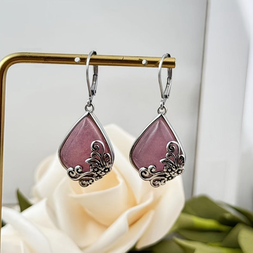 Floral Scroll Teardrop Stone Earrings