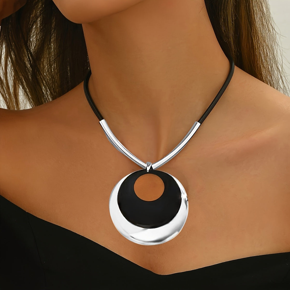 Crescent Disc Collar Necklace