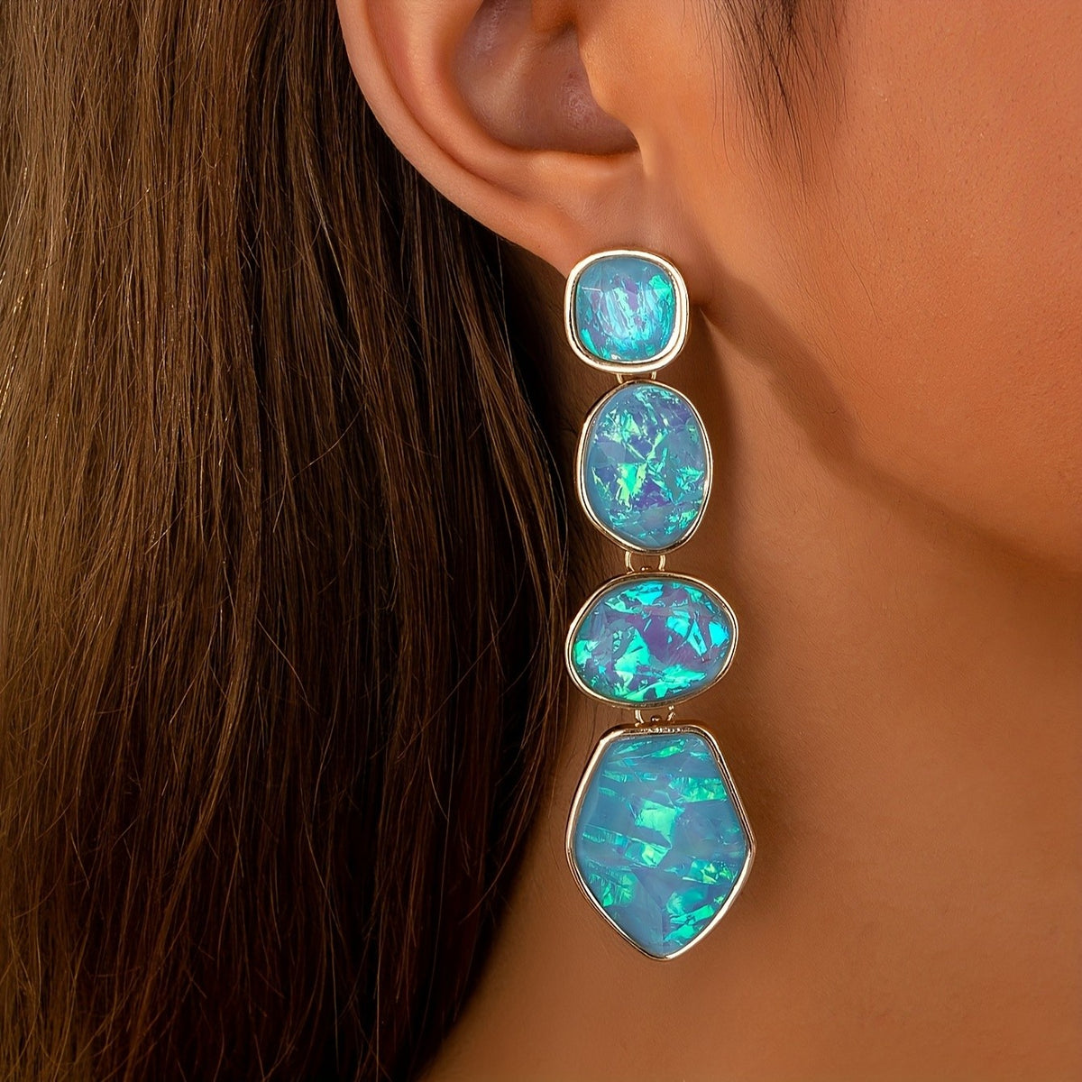 Tiered Iridescent Stone Drop Earrings