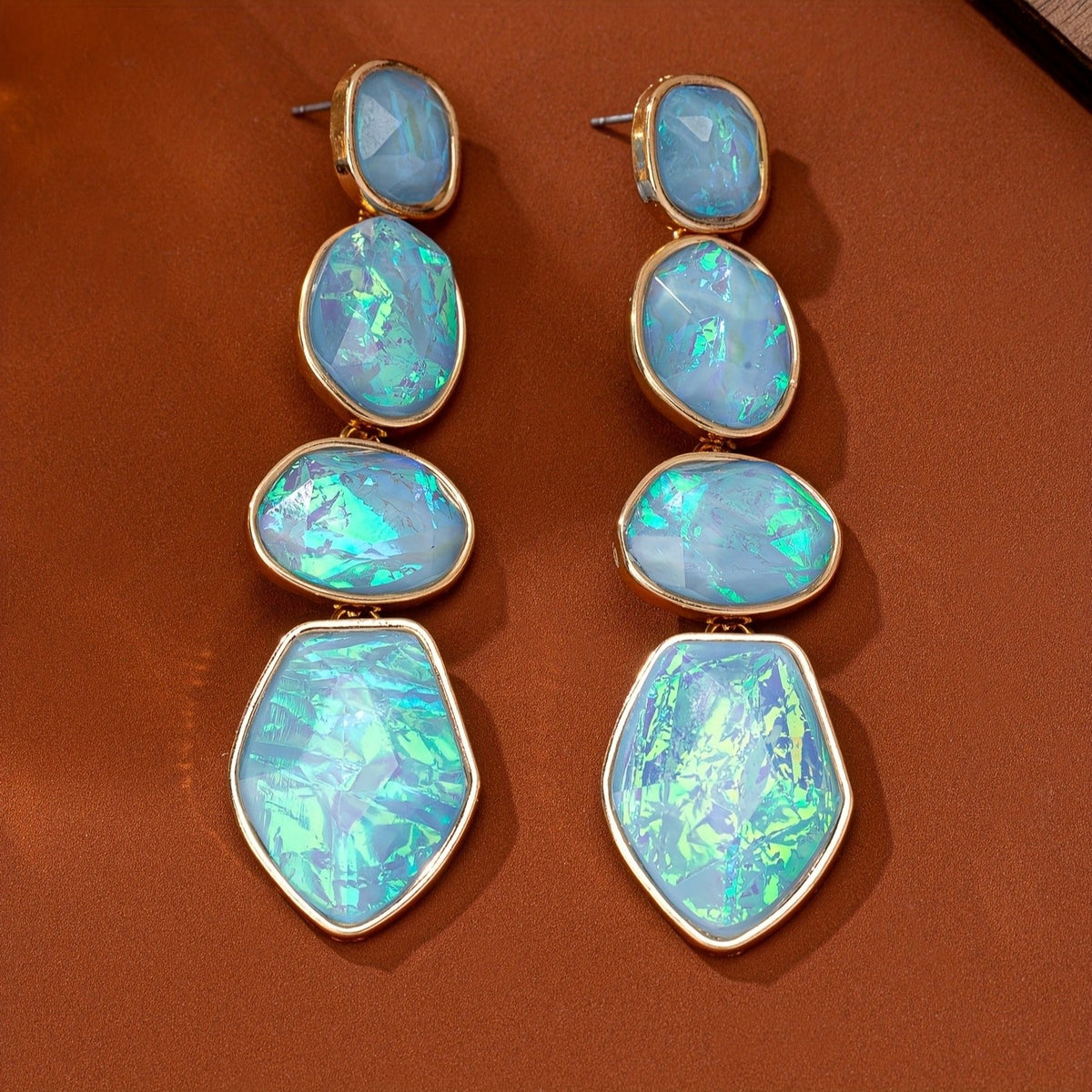 Tiered Iridescent Stone Drop Earrings