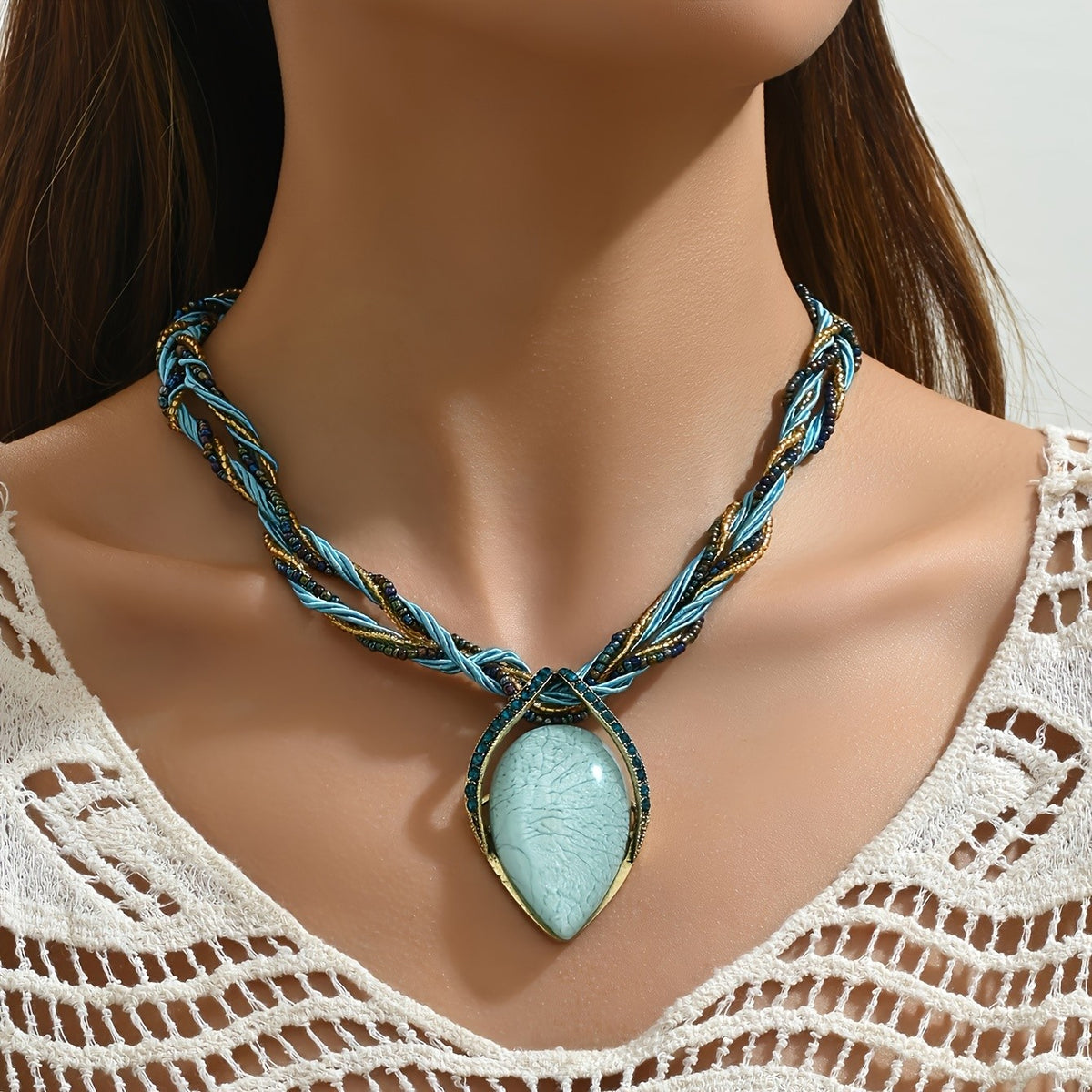 Braided Teardrop Statement Necklace
