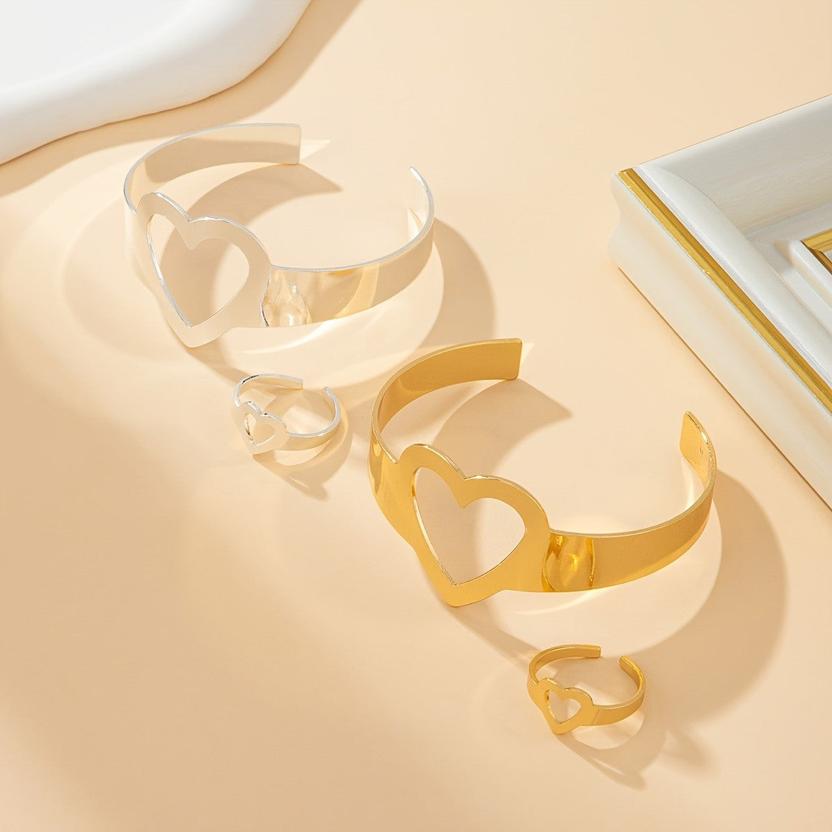 Open Heart Cuff Bracelet & Ring Set