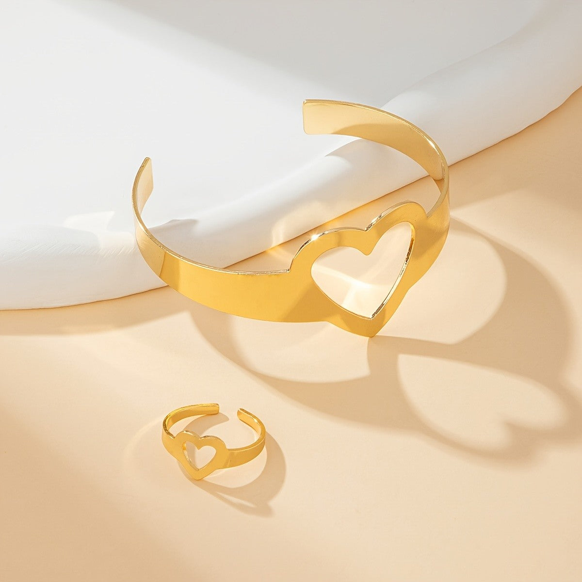Open Heart Cuff Bracelet & Ring Set