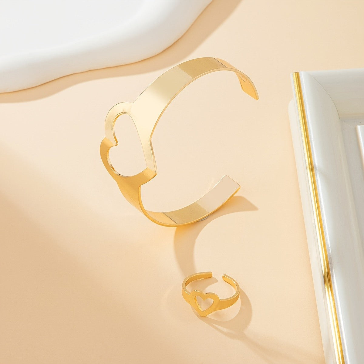 Open Heart Cuff Bracelet & Ring Set